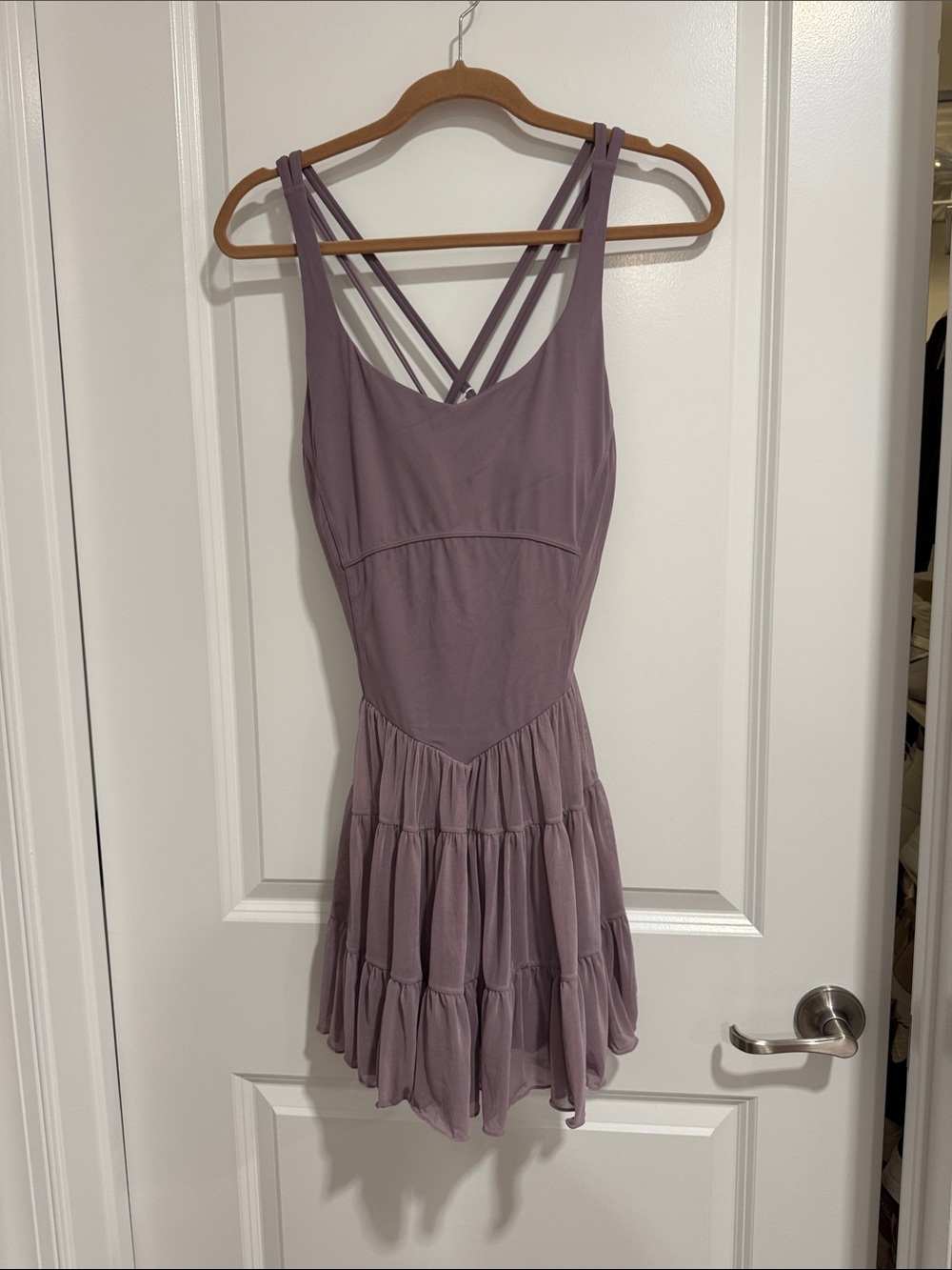 HALARA Mauve Tiered Crisscross dress with built in shorts - Picture 1 of 5